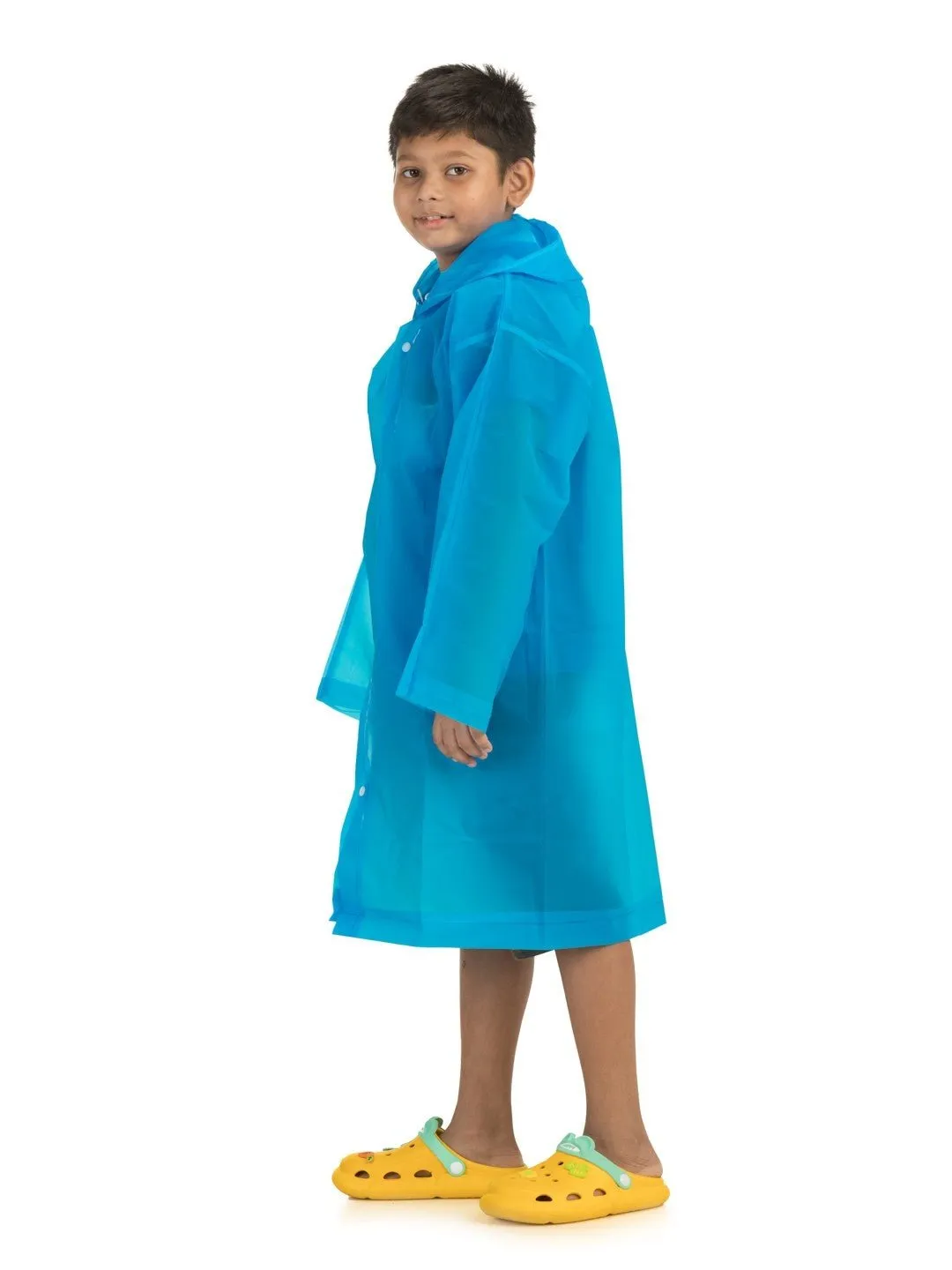 Classic Solid Blue Waterproof Raincoat for Boys with Hood